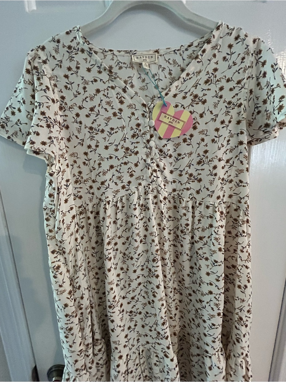Hayden Cream Dress with Brown Floral Print